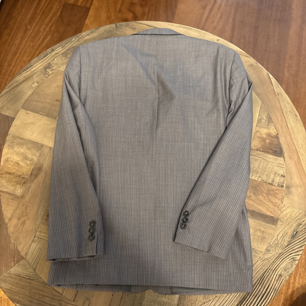 CALVIN KLEIN Mens Gray Pinstripe Wool Flat Front 2 Pc Suit 38S Jacket 32x30 Pant - Picture 8 of 12